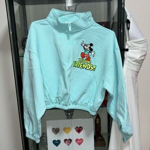 Mickey Mouse Half Crop Jersey Sweatshirt Top